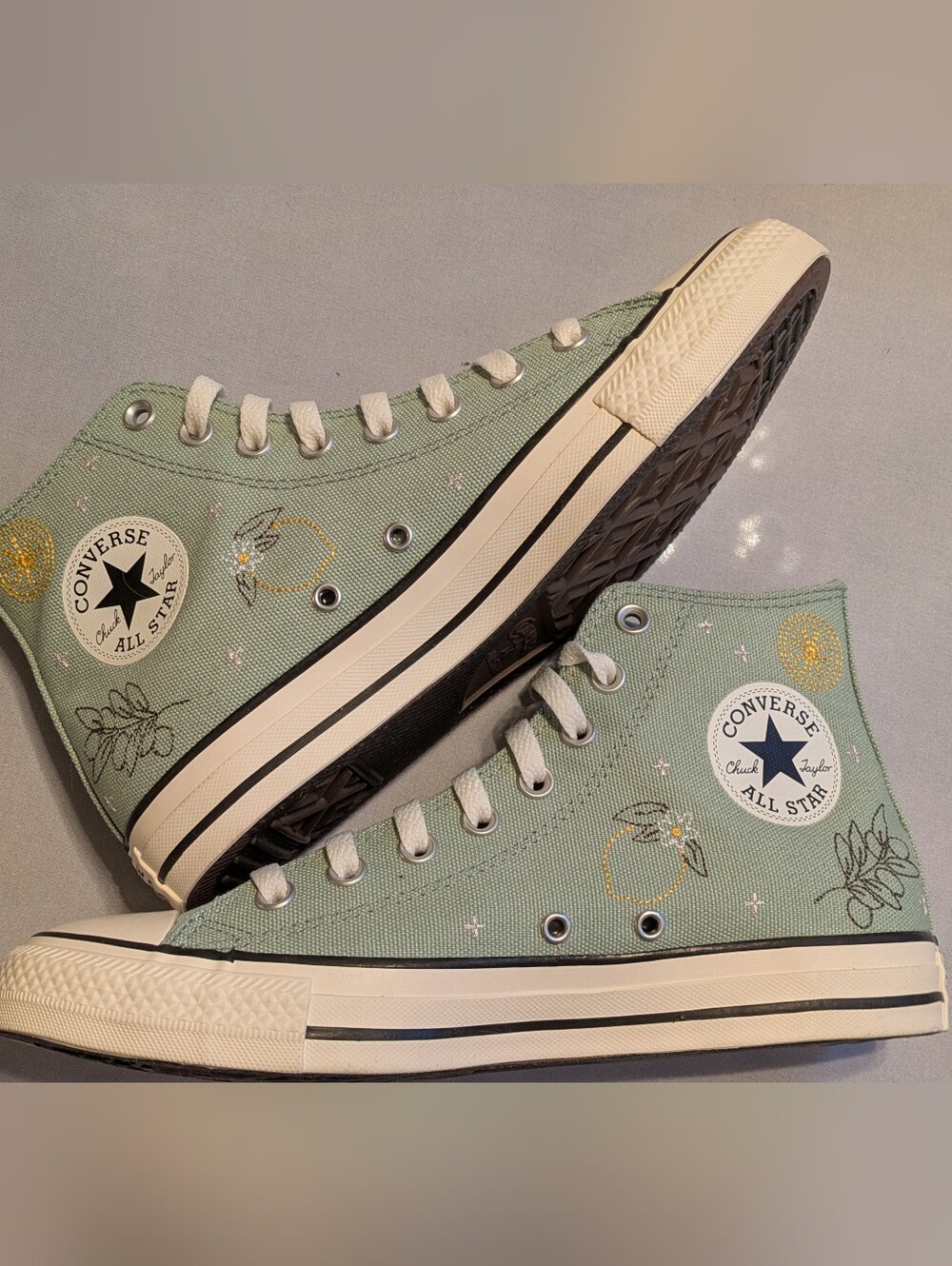 NEW Converse High Top in Sage Green with Embroidery. Men 7.5, Women 9.5.